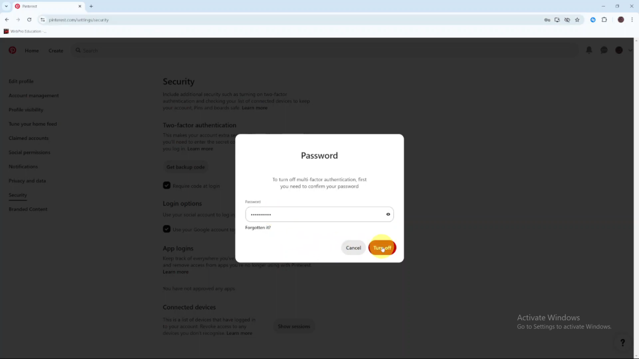 Disable Two Step Authentication On Pinterest