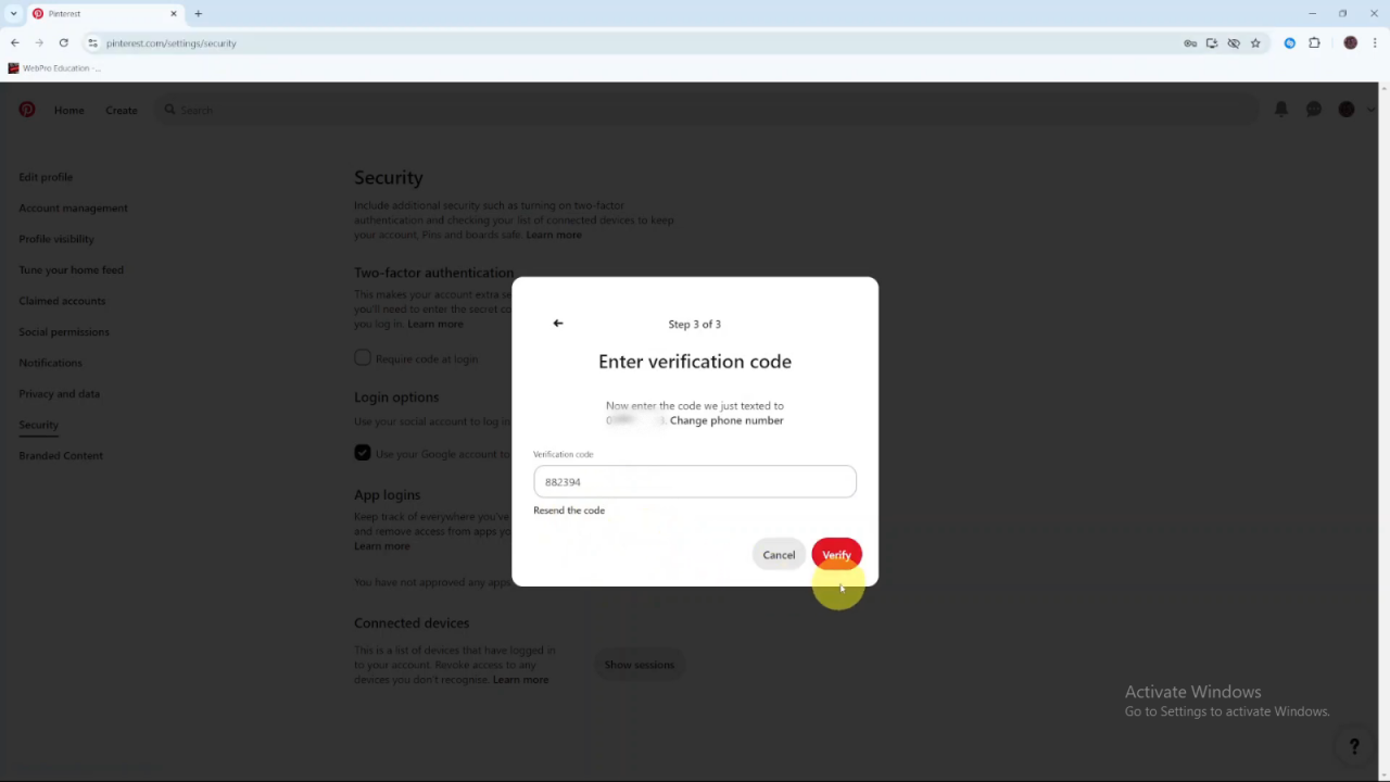  Enable Two Step Authentication On Pinterest